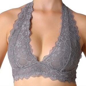 Free People Galloon Lace Halter Bralette sz. M Grey Graphite color NWOT